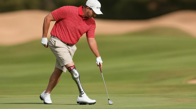 Golfer with a prosthetic leg, demonstrating precision and adaptability - Powered by Adobe