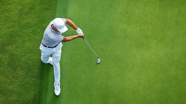 High-angle shot of a golfer s swing from above, emphasizing form and accuracy