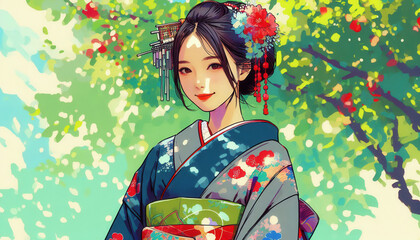 Fototapeta premium 着物の女性イラスト