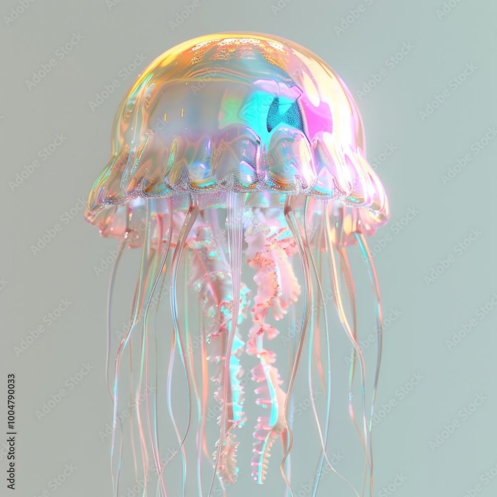 Aufkleber holo 3d shape in the form of a jellyfish. ai generative.
