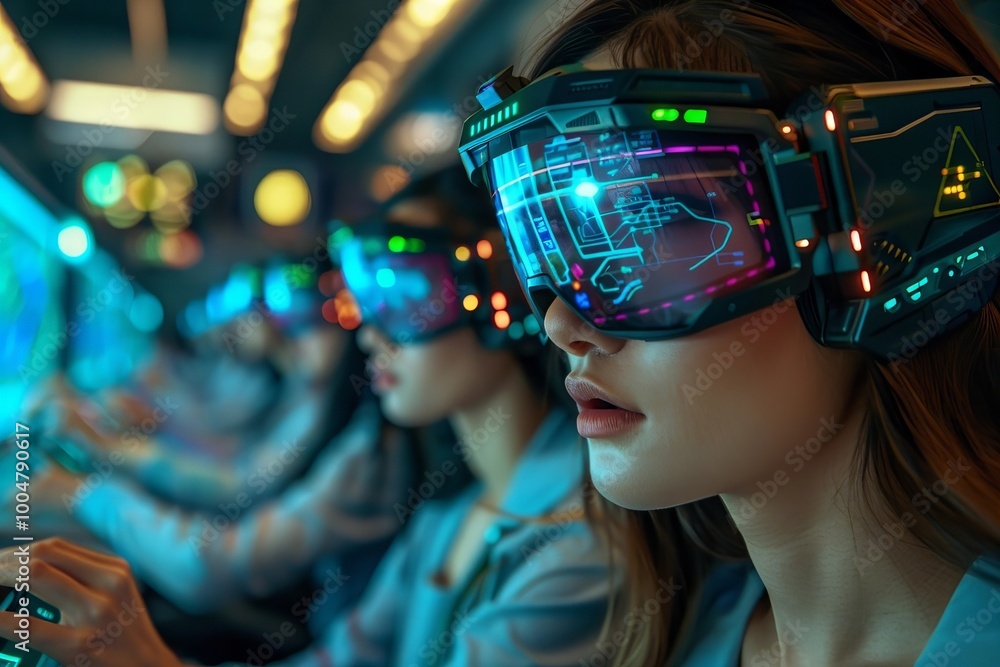 Poster revolutionizing invoice processing with ai and holographic screens in a modern office environment