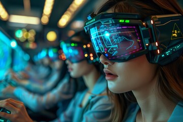 Revolutionizing Invoice Processing with AI and Holographic Screens in a Modern Office Environment