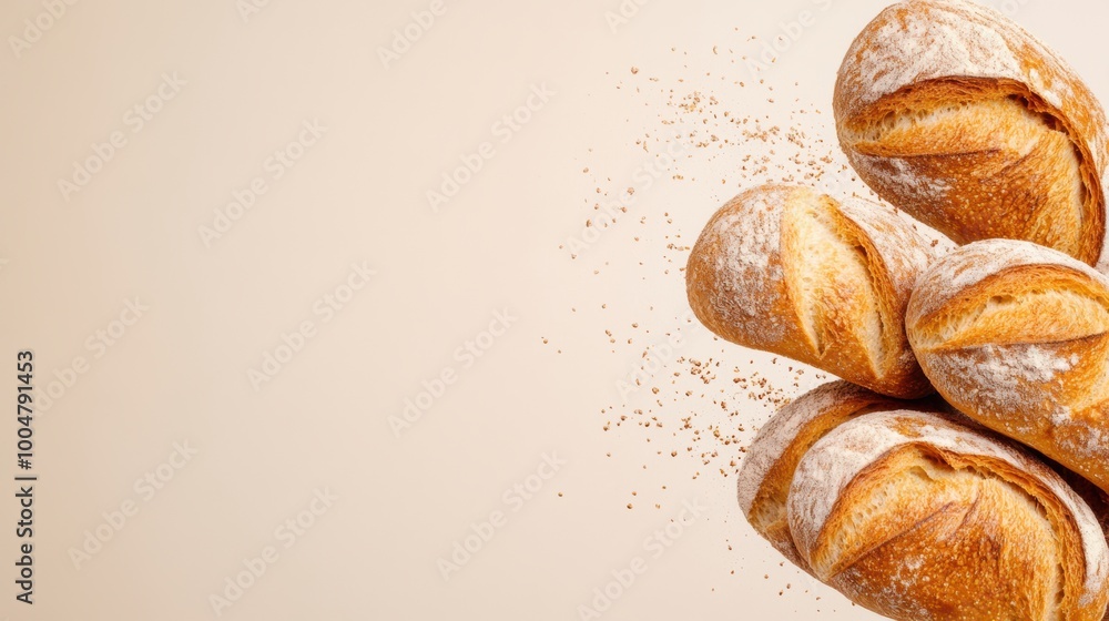 Poster A close up of a bunch of bread with some sprinkled on it, AI