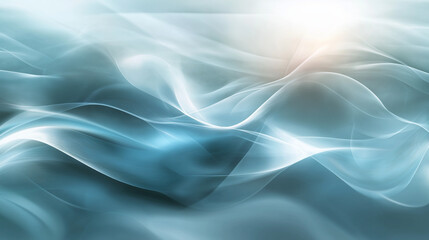 Obraz premium Soft and fluid waves of light in cool blue tones with hints of white, creating a calming and ethereal atmosphere, ideal for abstract or minimalist designs.