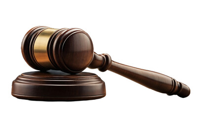 Wooden gavel isolated on transparent background symbolizing justice and law
