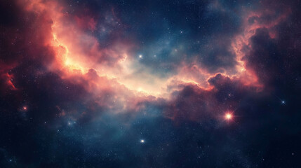 Obraz premium Cosmic nebula with glowing clouds of pink, purple, and blue against a dark starry background, evoking a sense of wonder and mystery, perfect for space-themed designs.