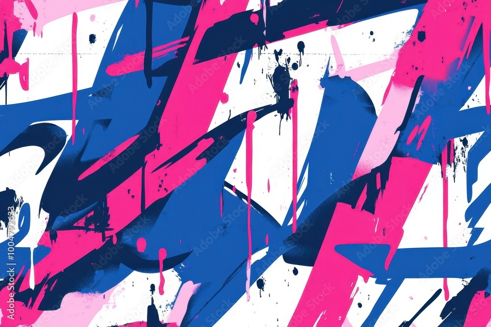 Poster blue and pink graffiti-inspired with simple lines on a white background, creating repeating patterns