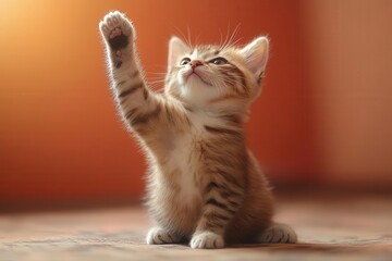 cute cat giving a high five against a pastel color background exuding charm and playfulness perfect for a lighthearted concept