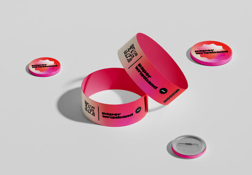 Wristbands and Pins Mockup	
