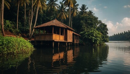 Fototapeta premium boat house on the river in tropical