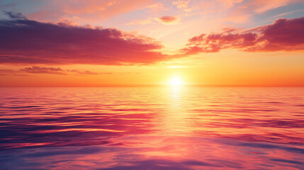 Fototapeta premium Vibrant sunset over the ocean with a sky ablaze in shades of orange, pink, and purple, creating a dramatic and serene seascape, perfect for nature and travel themes.