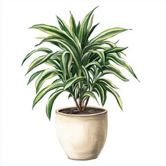 Dracaena plant with variegated leaves in a cream pot illustration