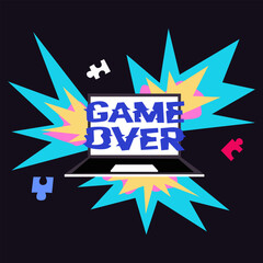 Game Over background. Game streamer vector flat poster. Concept cyberspace technology. Flat retro design concept of game sport. For game assets in vector illustrations