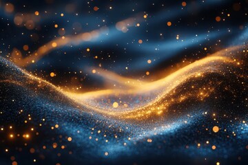 deep blue background with gold particles in motion creating a dynamic and sophisticated visual effect the contrast adds a touch of elegance and modernity