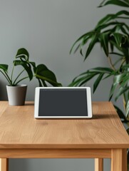 Fototapeta premium Clean desk with tablet showing online course, normal angle, photography