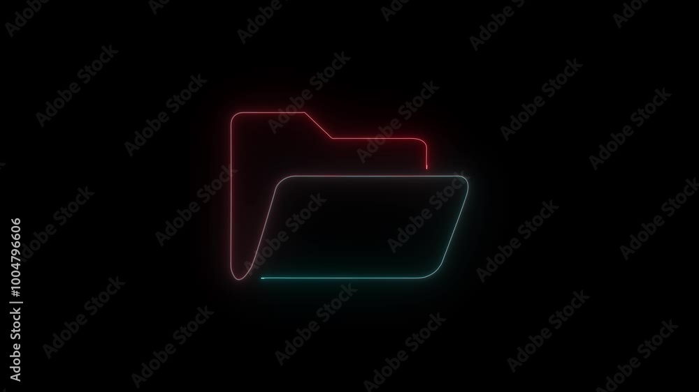 Poster glowing neon document folder icon on black background. a stylish symbol of file manager. neon files 