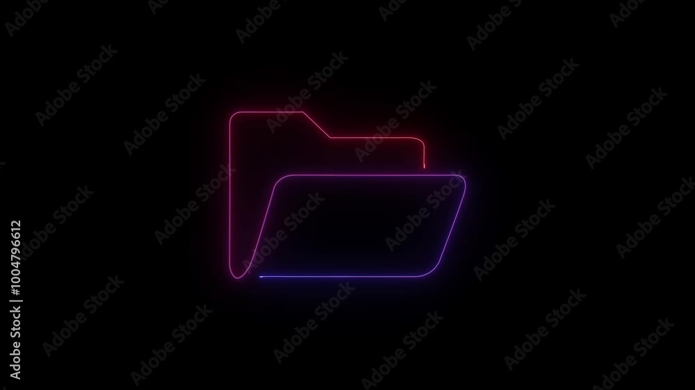 Poster glowing neon document folder icon on black background. a stylish symbol of file manager. neon files 