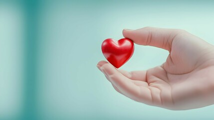 Obraz premium Hand Holding Red Heart Symbol Love Care Charity Compassion Donation