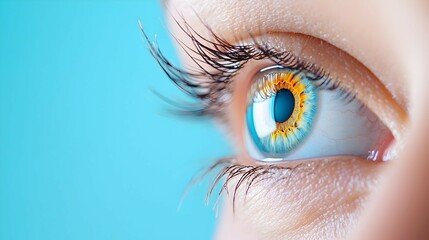 Close Up of Blue Eye with Long Eyelashes Looking to the Side