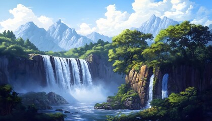 Fototapeta premium A beautiful landscape with a waterfall