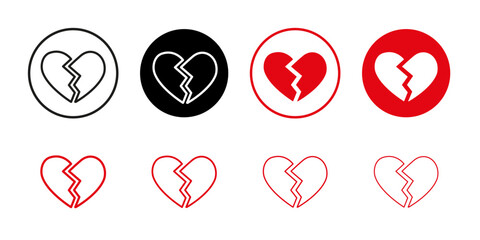 Broken heart icon Collection of flat thin outline vector