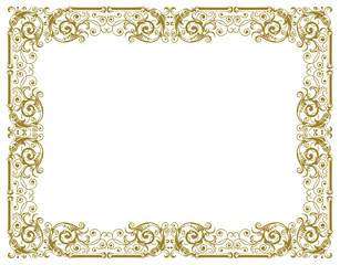 Frame vintage, baroque style, greeting card, wedding invitation, decorative ornate golden retro border, vector illustration isolated on white
