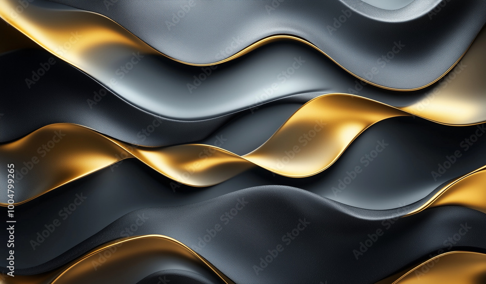 Poster textured waves of black and gold fabric create a luxurious and dynamic visual in an elegant composit