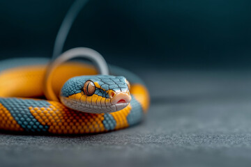 A striking illustration of a black and orange snake coiled on a dark background. Ideal for animal or wildlife designs.