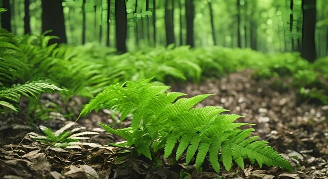 Green fern leaves in the forest Polypodiopsida close up World environment day 4k animation