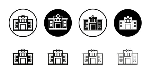 Hospital building icon Collection of flat thin outline vector