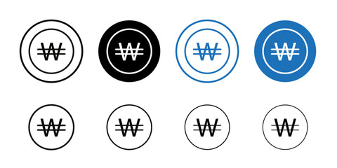 Korean won icon Collection of flat thin outline vector