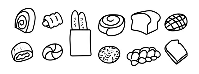Minimalist Bread Doodle Set | Two Color Black & White Vector Illustration