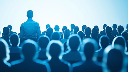 A corporate instructor leading a training session with a digital whiteboard, leaving space for text on the left. 3D illustration