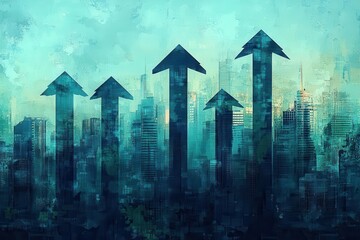 dynamic collage design representing stock market trends arrows pointing upward amidst a backdrop of financial graphs a vibrant blue and green color scheme captures the essence of global economics