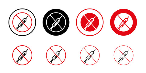 No syringe sign Collection of flat thin outline vector