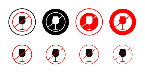 No wine sign Collection of flat thin outline vector