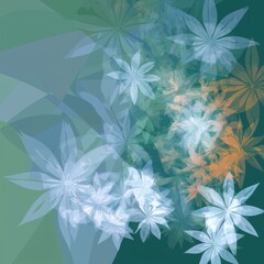 Fototapeta premium Abstract illustration featuring a loose and translucent design of white and orange flowers on a blue-green background