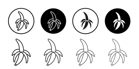 Peeled banana icon Collection of flat thin outline vector