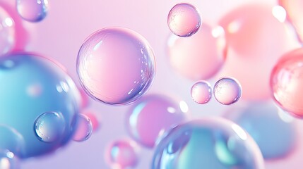 Abstract background with iridescent bubbles in pink, blue, and purple tones.