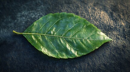 Obraz premium Minimalist Green Leaf Macro Photography on White Backdrop