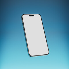 Modern phone mockup with blank empty screen on blue gradient background, 3d render