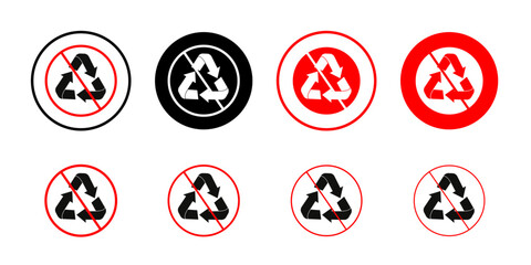 Recycle prohibition sign Collection of flat thin outline vector