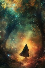 Fototapeta premium A mesmerizing magical fantasy world where humans and mystical creatures coexist, captured in stunning realism. This hidden, mythical location brings to life a sense of wonder and mystery, evoking awe 