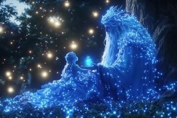 A mesmerizing magical fantasy world where humans and mystical creatures coexist, captured in stunning realism. This hidden, mythical location brings to life a sense of wonder and mystery, evoking awe 