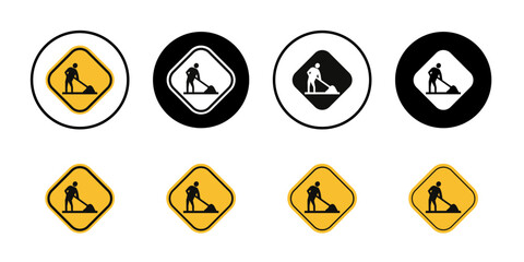Road construction sign Collection of flat thin outline vector