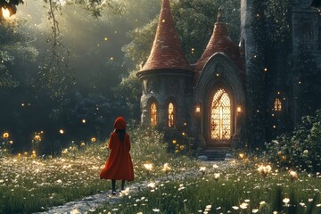 A mesmerizing magical fantasy world where humans and mystical creatures coexist, captured in stunning realism. This hidden, mythical location brings to life a sense of wonder and mystery, evoking awe 