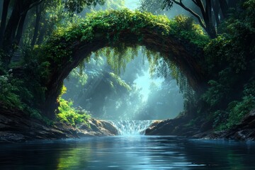 A mesmerizing magical fantasy world where humans and mystical creatures coexist, captured in stunning realism. This hidden, mythical location brings to life a sense of wonder and mystery, evoking awe 