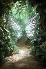 Fototapeta premium A mesmerizing magical fantasy world where humans and mystical creatures coexist, captured in stunning realism. This hidden, mythical location brings to life a sense of wonder and mystery, evoking awe 