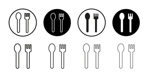 Spoon and Fork Icon Collection of flat thin outline vector