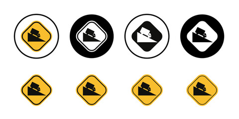 Steep slope ahead sign Collection of flat thin outline vector